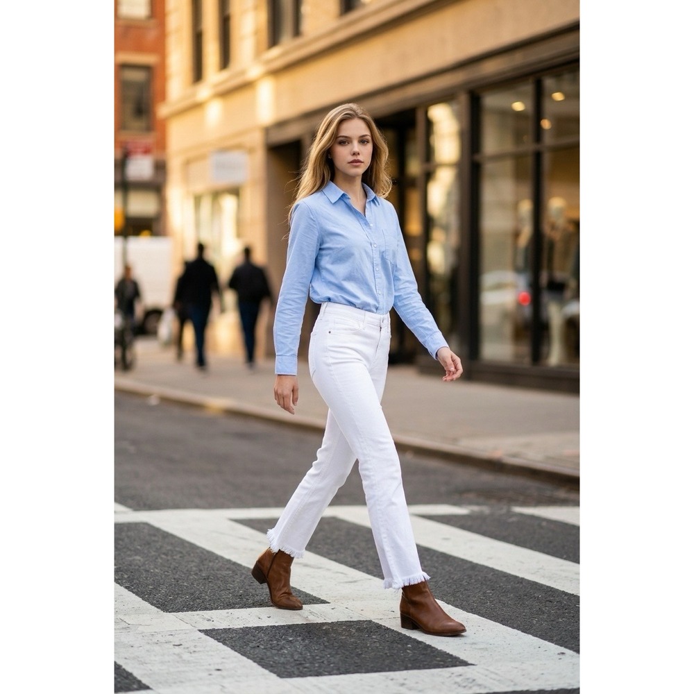 NWT J Brand Selena Mid-Rise Crop Boot White Frayed Hem Jeans 24 NEW